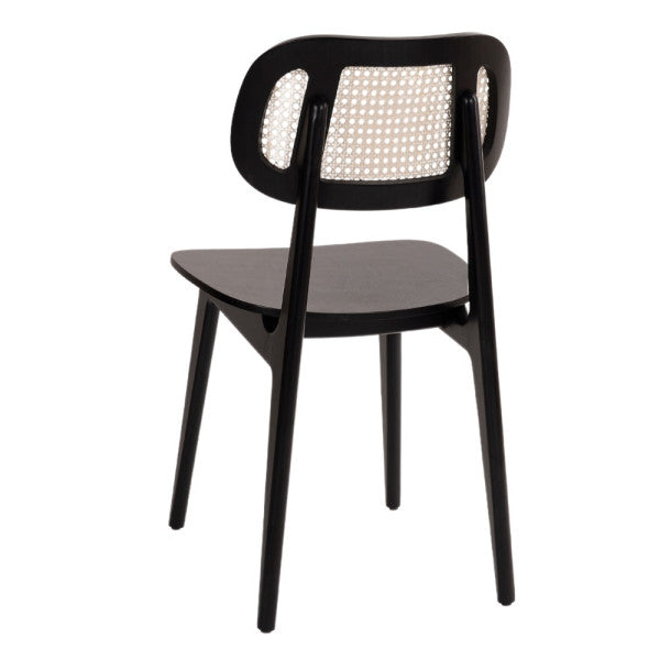 Wood Restaurant Cane Back Dining Chair in Walnut or Black Finish with Wood Seat - #G616W