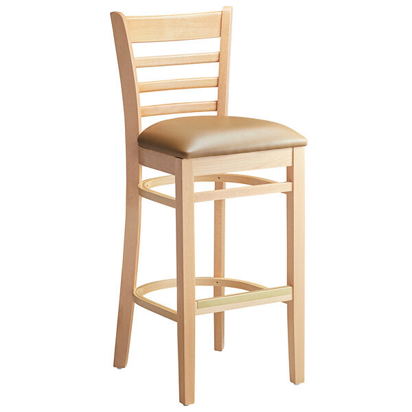 Natural Wood Frame Ladder Back Barstool with Vinyl Seat <p data-mce-fragment="1"><span style="color: #ff8000;"> Optional Seat Colors</span><br></p>