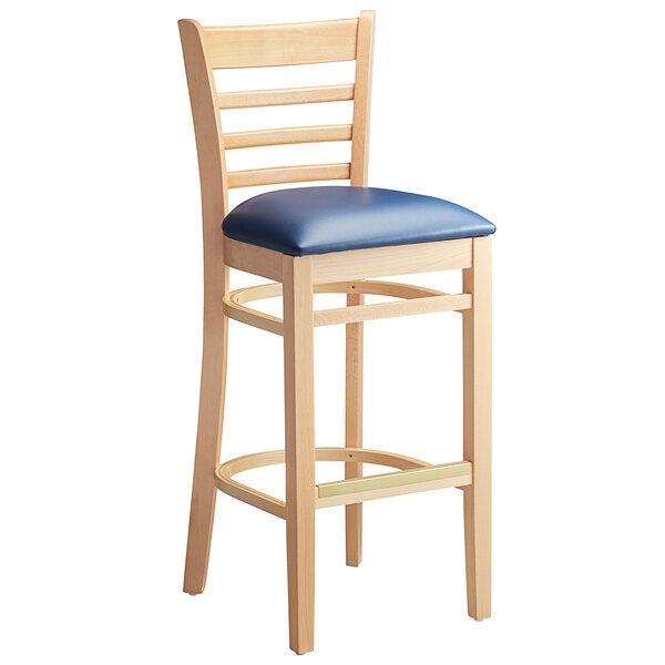 Natural Wood Frame Ladder Back Barstool with Vinyl Seat <p data-mce-fragment="1"><span style="color: #ff8000;"> Optional Seat Colors</span><br></p>