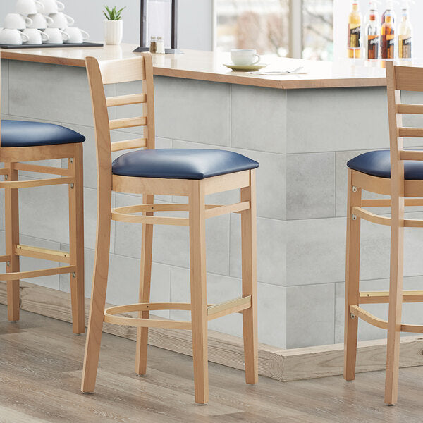 Natural Wood Frame Ladder Back Barstool with Vinyl Seat <p data-mce-fragment="1"><span style="color: #ff8000;"> Optional Seat Colors</span><br></p>