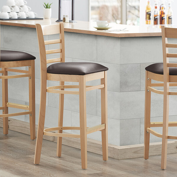 Natural Wood Frame Ladder Back Barstool with Vinyl Seat <p data-mce-fragment="1"><span style="color: #ff8000;"> Optional Seat Colors</span><br></p>