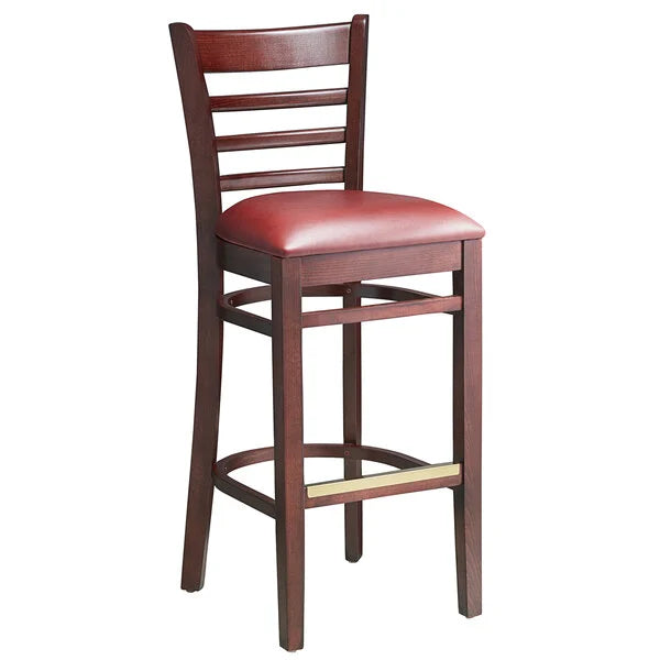 Mahogany Wood Frame Ladder Back Barstool with Vinyl Seat <p data-mce-fragment="1"><span style="color: #ff8000;"> Optional Seat Colors</span><br></p>