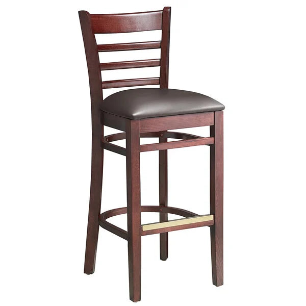Mahogany Wood Frame Ladder Back Barstool with Vinyl Seat <p data-mce-fragment="1"><span style="color: #ff8000;"> Optional Seat Colors</span><br></p>
