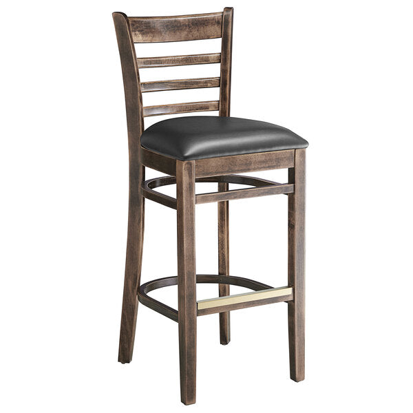 Old Look Wood Frame Ladder Back Barstool with Vinyl Seat <p data-mce-fragment="1"><span style="color: #ff8000;"> Optional Seat Colors</span><br></p>