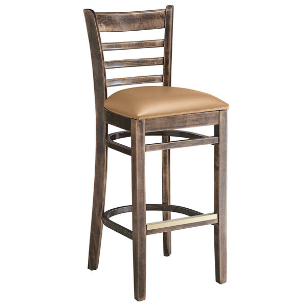 Old Look Wood Frame Ladder Back Barstool with Vinyl Seat <p data-mce-fragment="1"><span style="color: #ff8000;"> Optional Seat Colors</span><br></p>