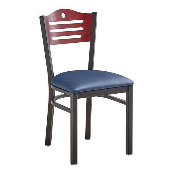 MAHOGANY SLOTTED WOOD BACK METAL RESTAURANT CHAIR - Optional Color Vinyl Seat #W164-PS