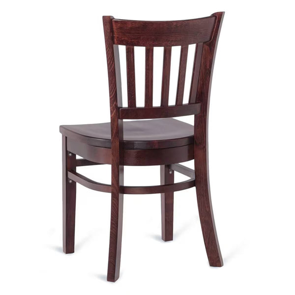 Vertical Back Walnut Wood Restaurant Chair Shown with Solid Wood Seat #625