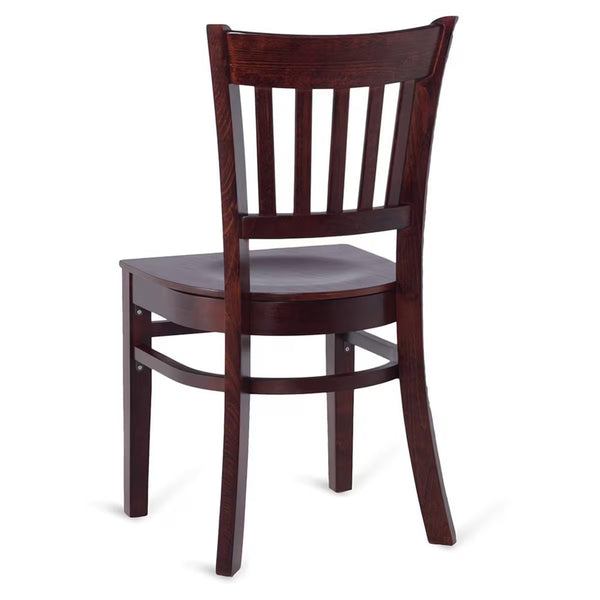 Vertical Back Walnut Wood Restaurant Chair Shown with Solid Wood Seat #625