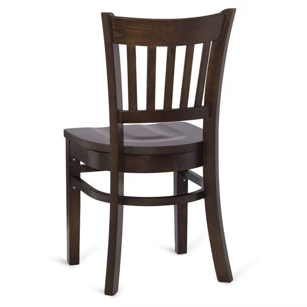 Vertical Back Walnut Wood Restaurant Chair Shown with Solid Wood Seat #625