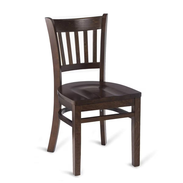 Vertical Back Walnut Wood Restaurant Chair Shown with Solid Wood Seat #625