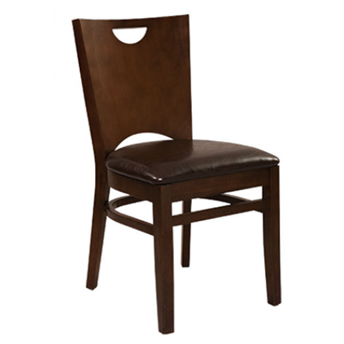 Wood Restaurant Dining Chair with Solid Wood Back in Walnut or Black Finish with Vinyl Padded Seat - #G693