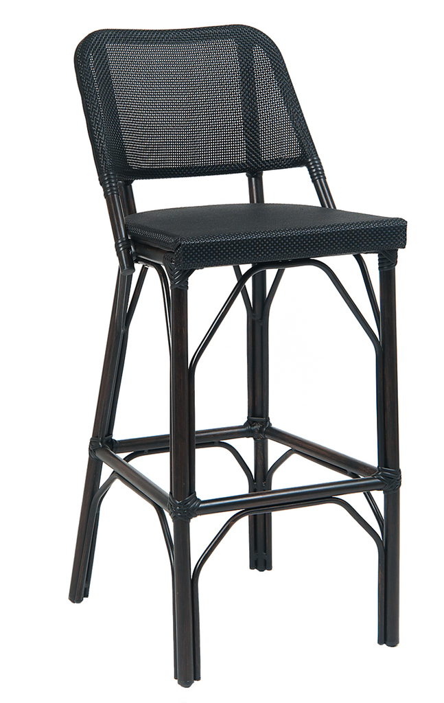 Aluminum Bamboo Outdoor Bar Stool Black Mesh with Black Frame #E46BS