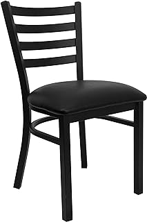 Ladder Back Metal Dining Chair with Black Vinyl Padded Seat F16-BL