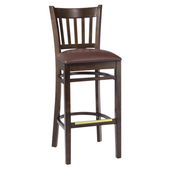 Vertical Back Walnut Wood Restaurant Chair Shown with Solid Wood Seat #625