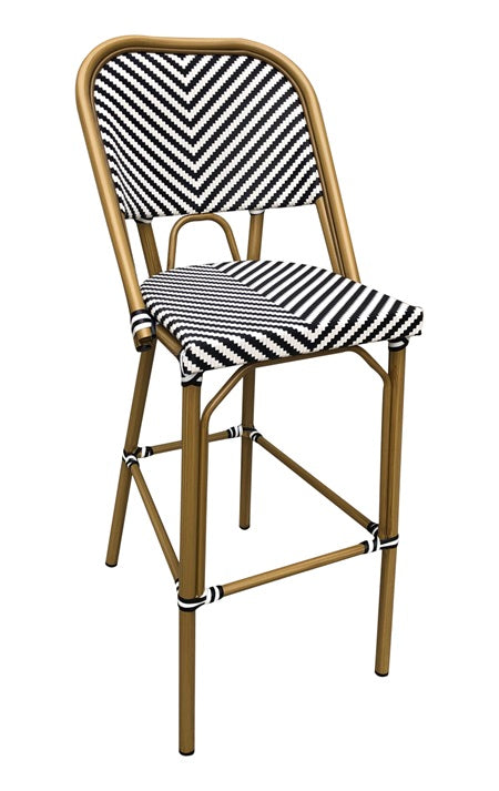 Aluminum Bamboo Outdoor Restaurant Bar Stool Black Poly Woven Material #EA36BS