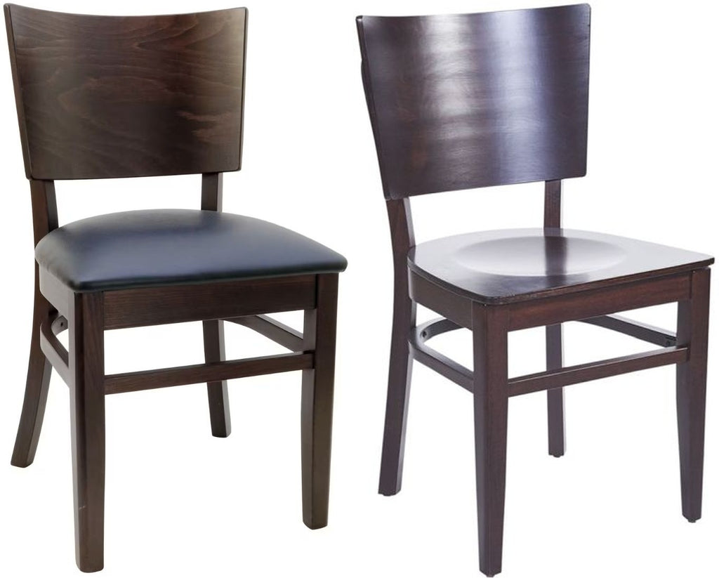 Wood Restaurant Dining Chair with Solid Wood Back in Walnut or Black With Padded or Wood Seat - #G681