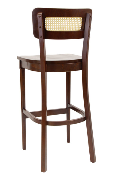 Cane Back Beechwood Restaurant Chair Shown with Solid Wood Seat in Walnut Finish #E-004