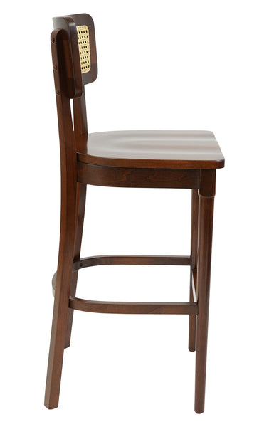 Cane Back Beechwood Restaurant Chair Shown with Solid Wood Seat in Walnut Finish #E-004