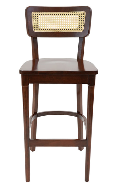 Cane Back Beechwood Restaurant Chair Shown with Solid Wood Seat in Walnut Finish #E-004