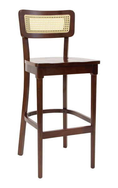 Cane Back Beechwood Restaurant Chair Shown with Solid Wood Seat in Walnut Finish #E-004