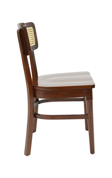 Cane Back Beechwood Restaurant Chair Shown with Solid Wood Seat in Walnut Finish #E-004