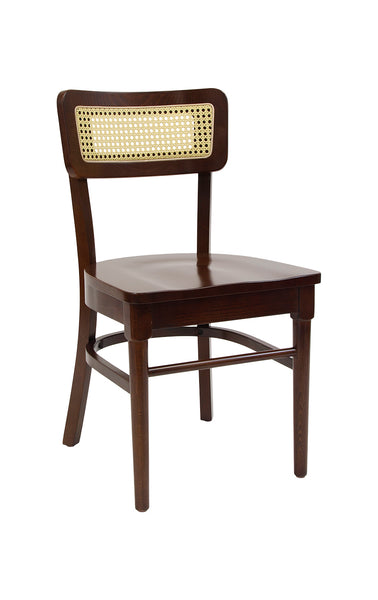 Cane Back Beechwood Restaurant Chair Shown with Solid Wood Seat in Walnut Finish #E-004