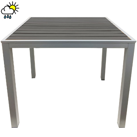 Teak Table with Frame Gray Steel & Gray Slats