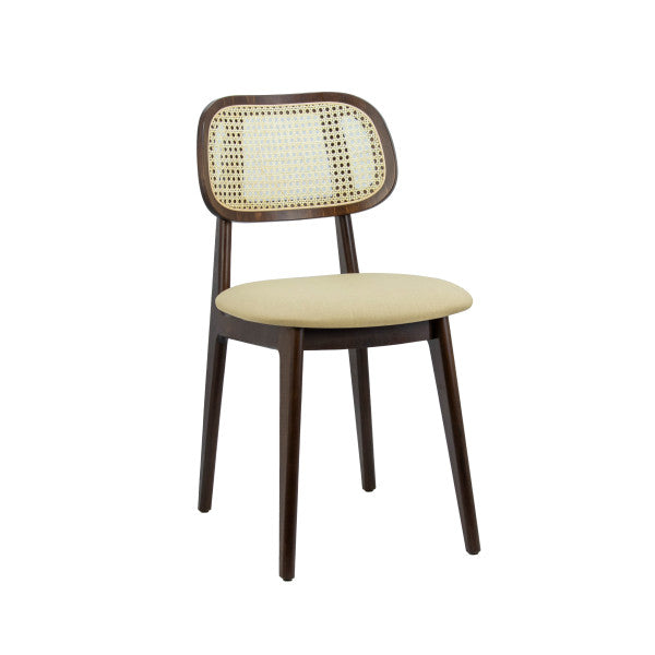 Wood Restaurant Cane Back Dining Chair in Walnut or Black Finish with Choice of Padded Seat Colors - #G616