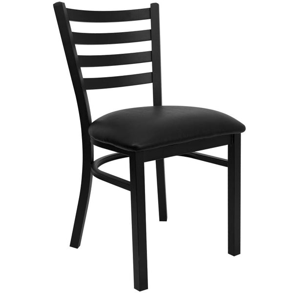 Ladder Back Metal Dining Chair with Black Vinyl Padded Seat F16-BL
