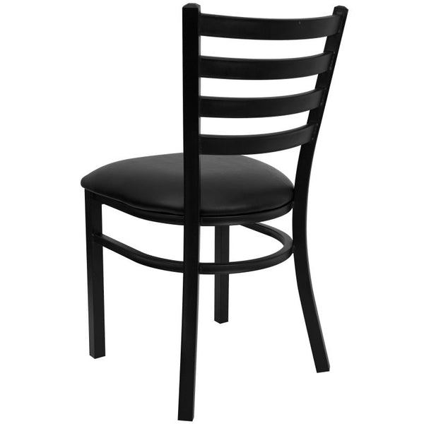 Ladder Back Metal Dining Chair with Black Vinyl Padded Seat F16-BL