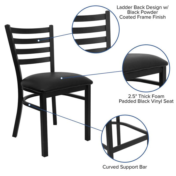 Ladder Back Metal Dining Chair with Black Vinyl Padded Seat F16-BL