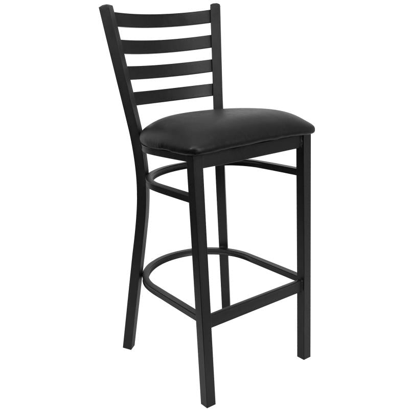 Ladder Back Metal Restaurant Barstool with Black Vinyl Seat