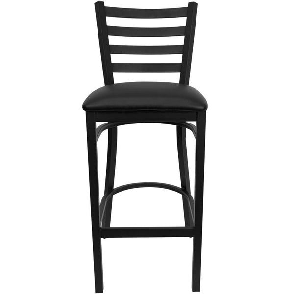 Ladder Back Metal Restaurant Barstool with Black Vinyl Seat