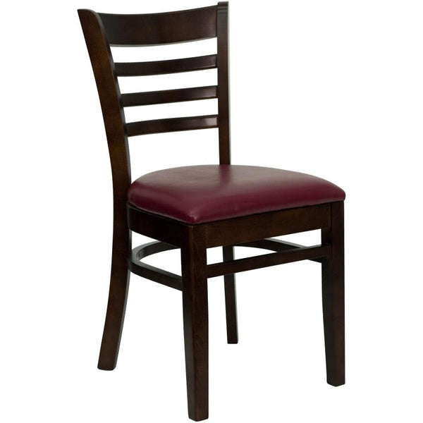 Ladder Back Walnut Wood Restaurant Chair Shown with Solid Wood Seat #613