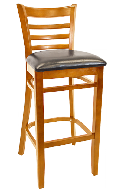 Cherry Ladder Back Beechwood Bar Stools with Black Vinyl Seats