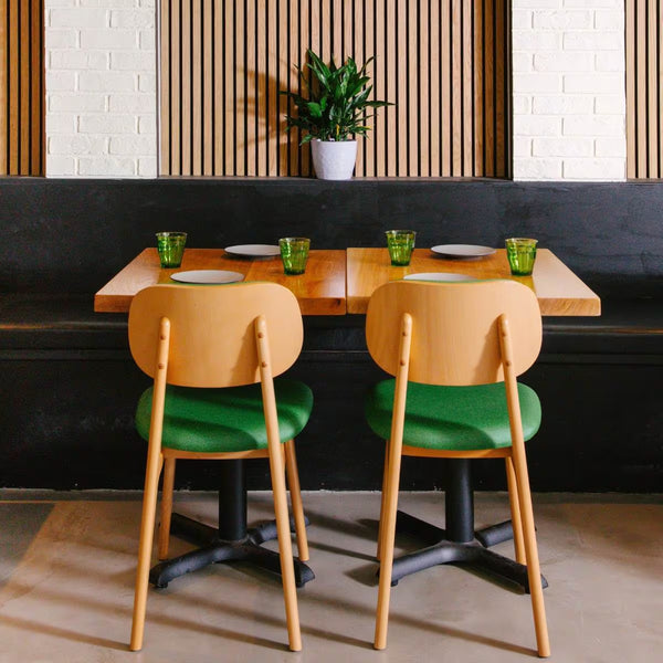 <p>Upholstered Beech Wood Restaurant Chair shown with optional <span style="color: rgb(0, 170, 255);"><strong>custom fabric</strong></span></p>