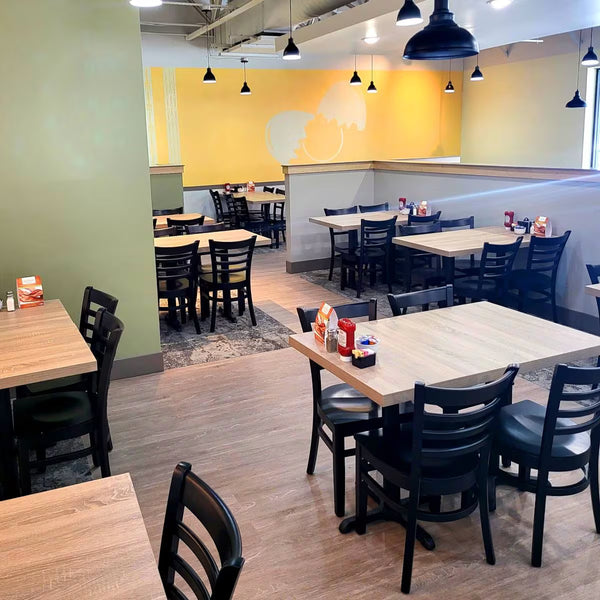 Ladder Back Walnut Wood Restaurant Chair Shown with Solid Wood Seat #613