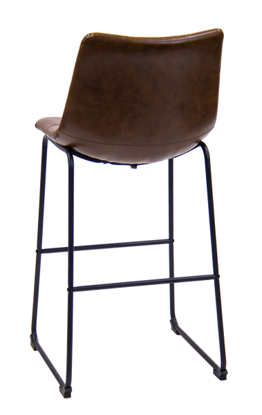 Black Steel Frame Bar Stool with Brown Vinyl Bucket Seat