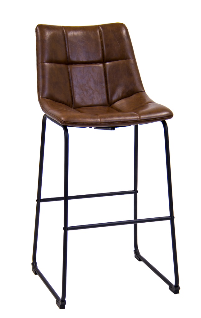 Black Steel Frame Bar Stool with Brown Vinyl Bucket Seat
