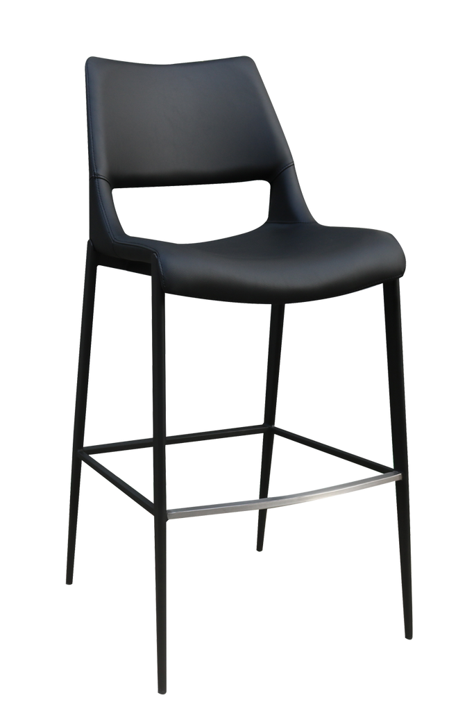 Black Metal Frame Bar Stool w/ Contoured Black Vinyl Seat