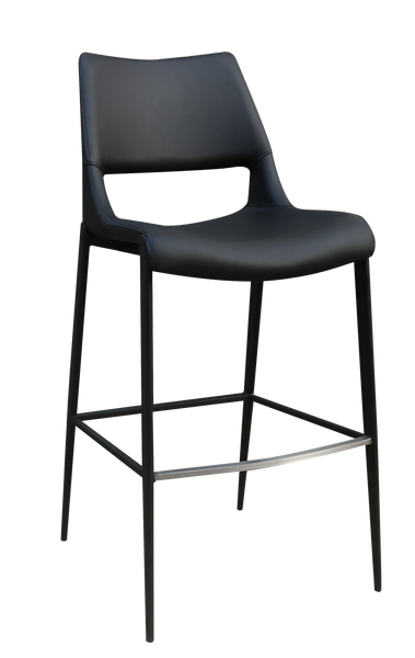 Black Metal Frame Bar Stool w/ Contoured Black Vinyl Seat