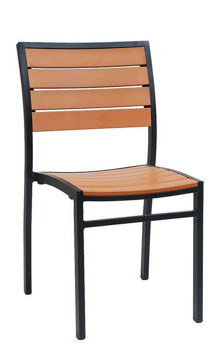 Outdoor Side Chair - Composite Teak Wood Black Aluminum Frame E-73BL