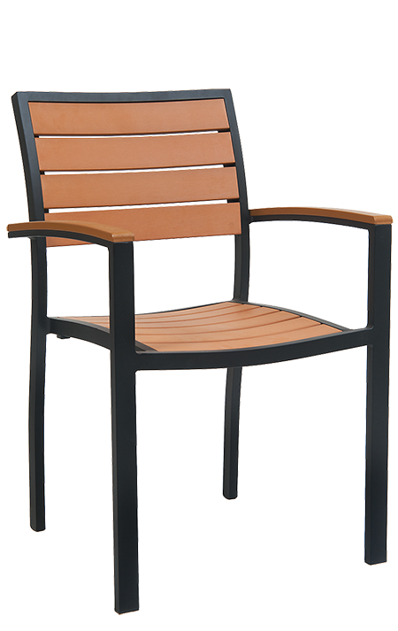Outdoor Arm Chair - Composite Teak Wood Black Aluminum Frame E74BL