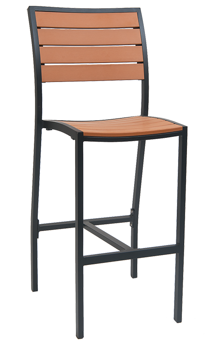 Outdoor Bar Stool - Composite Teak Wood Black Aluminum Frame E73B-BS