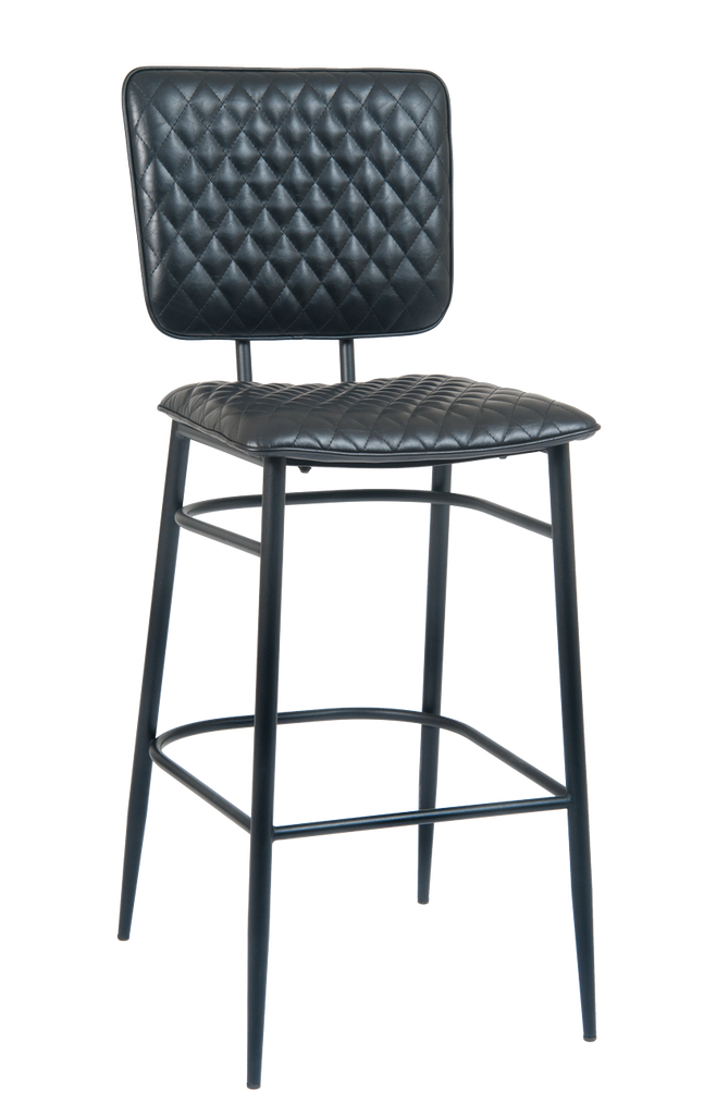 Black Metal Frame Bar Stool w/ Black Diamond Tufted Vinyl Seat & Back