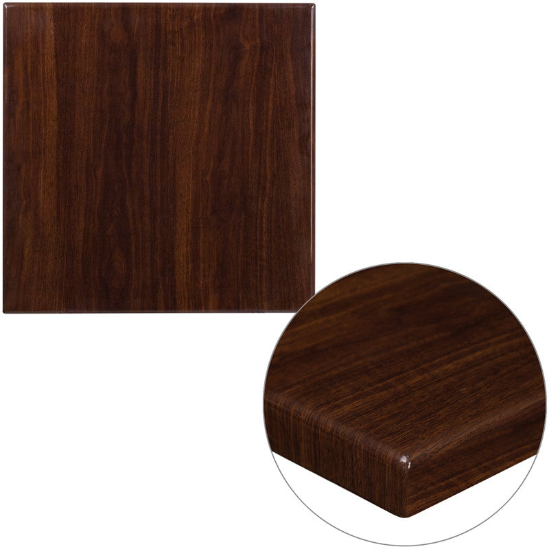 24" Square High-Gloss Walnut Resin Table Top with 2'' Thick Edge - Restaurant Chairs Direct.COM