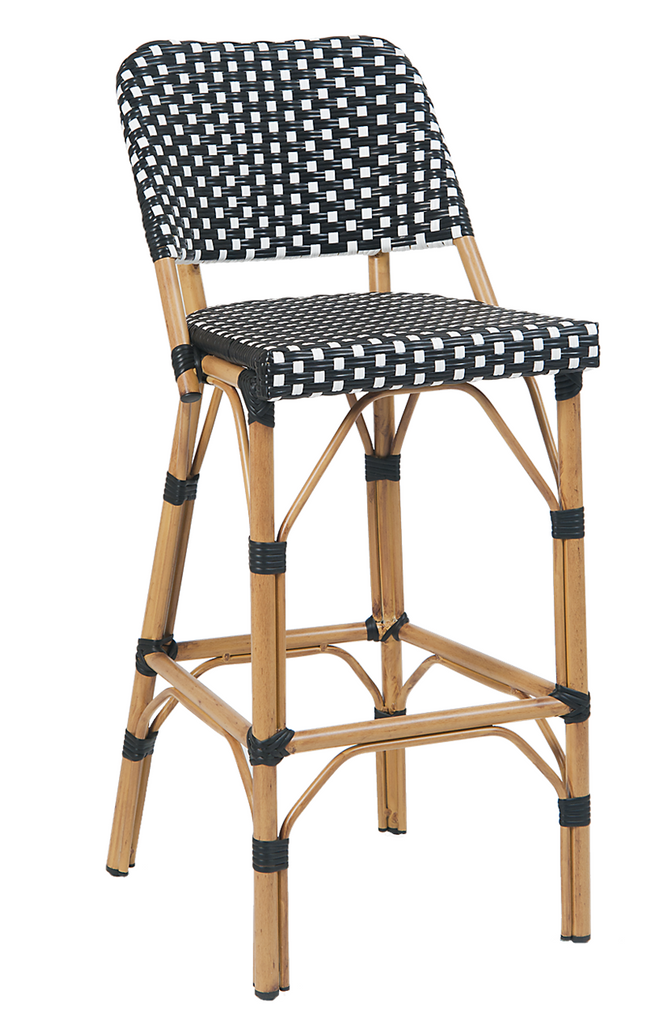 Aluminum Bamboo Outdoor Restaurant Bar Stool Black Poly Woven Material #E44BS