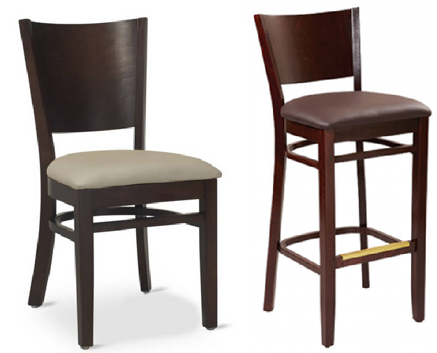 Wood Curved Back Chair & Matching Barstool in Walnut Finish #G429/G929