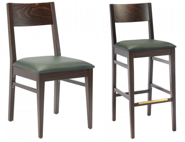 Wood Chair & Bar Stools, Walnut Stain with Padded Seat #G443/G943