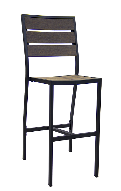 Outdoor/Indoor Aluminum Bar Stool with Synthetic Brown Teak Wood Slats #EV-53-BS